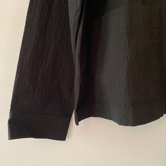 Eileen Fisher Women's XS Black Crepe Button Down Jacket Cotton Mandarin Collar - Picture 4 of 10